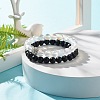 Synthetic Moonstone & Black Stone Round Beads Stretch Bracelets Set BJEW-JB07487-2