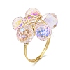 4Pcs 4 Colors Glass Flower Finger Rings RJEW-JR00825-02-4