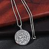 304 Stainless Steel Religion Flat Round Pendant Box Chain Necklaces for Women Men NJEW-R013-08P-3