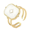 Ion Plating(IP) 304 Stainless Steel Enamel Rectangle with Star Cuff Finger Rings X-RJEW-L107-063G-01-1