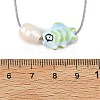 Handmade Porcelain Fish & Natural Cultured Freshwater Pearl Pendant 304 Stainless Steel Round Snake Chain Necklaces for Women NJEW-JN06398-4