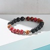 Natural Mixed Stone & Wood & Lava Rock Round Beads Stretch Bracelet BJEW-JB07133-4