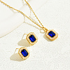 Blue Geometric Luxury Stainless Steel Cubic Zirconia Rectangle Stud Earrings & Pendant Necklace Set for Women FK6970-1