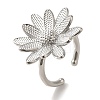 Flower Rack Plating Brass Cuff Rings for Women RJEW-G323-08P-1