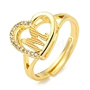 Heart with Letter Rack Plating Brass Micro Pave Cubic Zirconia Adjustable Rings for Women RJEW-I105-06G-M-1