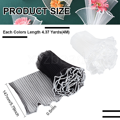2Pcs 2 Colors Polyester Pleated Ribbon with Plastic Imitation Pearl Edged Trimming OCOR-BC0006-46-1