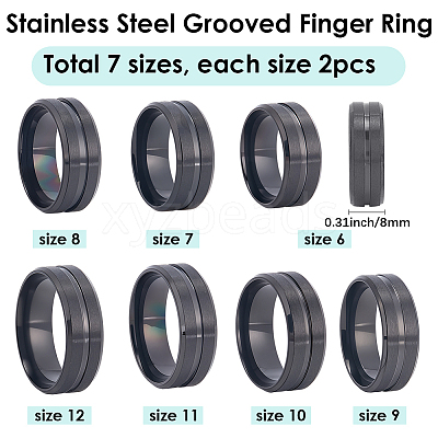 14Pcs 7 Styles Stainless Steel Grooved Finger Ring Settings STAS-SC0010-65EB-1