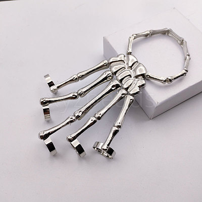 Punk Style Alloy Skeleton Hand Ring Bracelets with Finger Nails Tip Claw FS-WG41BB9-02-1