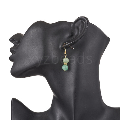 Round Natural Green Aventurine Dangle Earrings EJEW-JE06465-1