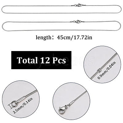 12Pcs 0.9MM 304 Stainless Steel Snake Chain Necklace Making STAS-SC0021-57P-1