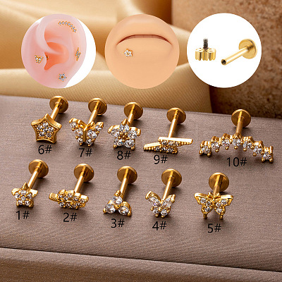 316L Surgical Stainless Steel Micro Pave Clear Cubic Zirconia Labrets WG0766A-19-1