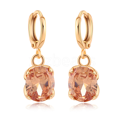 Real 18K Gold Plated Hot Trends Oval Brass Rhinestone Dangle Hoop Earrings EJEW-EE0001-122B-1