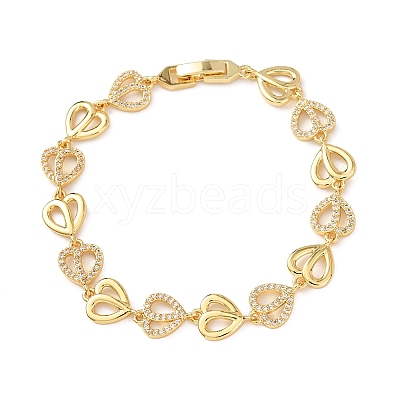 Brass Micro Pave Clear Cubic Zirconia Heart Link Chain Bracelets for Women BJEW-F530-07G-1