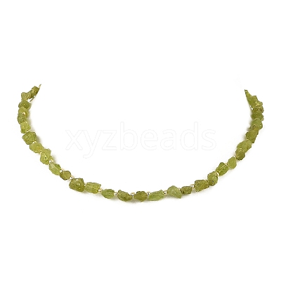 Raw Rough Natural Peridot & Electroplate Synthetic Non-magnetic Hematite Round Beaded Necklaces NJEW-JN06580-1