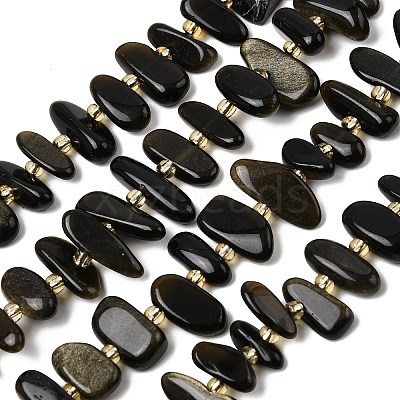 Natural Golden Sheen Obsidian Beads Strands G-L649-A04-01-1
