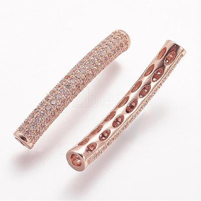 Brass Micro Pave Cubic Zirconia Tube Beads ZIRC-N025-60RG-1