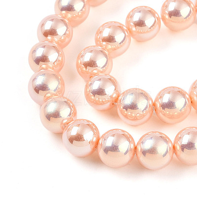 UV Plating Pearlized Glass Pearl Beads Strands GLAA-F128-01B-T7-1