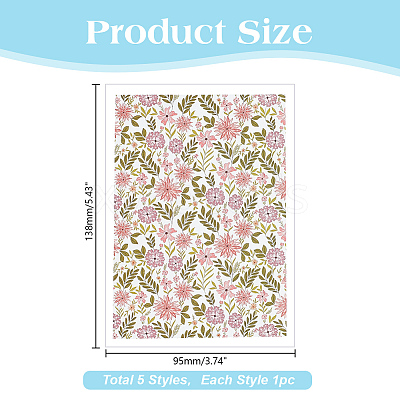 5Pcs 5 Styles Flower Pattern Ceramics Clay Water Transfer Paper AJEW-HY0002-17A-1