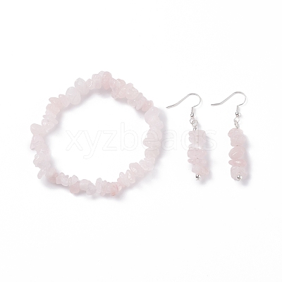 Natural Rose Quartz Chips Beaded Jewelry Set SJEW-JS01232-06-1