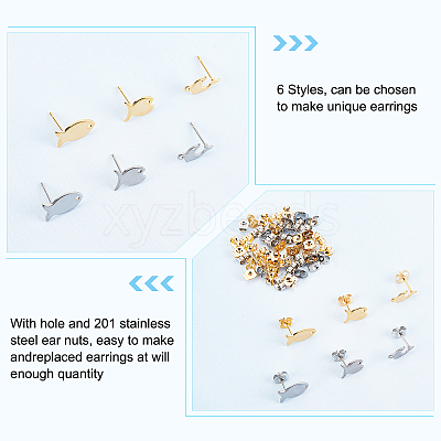 60Pcs 6 Style 304 Stainless Steel Stud Earring Findings STAS-DC0010-21-1