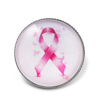 Breast Cancer Awareness Ribbon Glass Brooches JEWB-L019-01C-1
