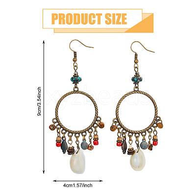 1 Pair Natural Shell & Synthetic Turquoise Chandelier Earrings EJEW-FI0001-84-1
