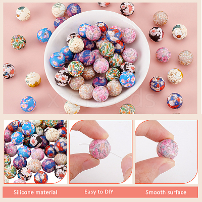 64Pcs 8 Colors Round Silicone Focal Beads SIL-GA0001-29A-1