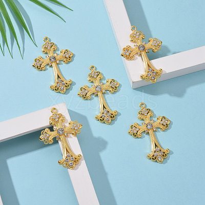 Alloy Rhinestone Cross Big Pendants ALRI-1475-G-RS-1