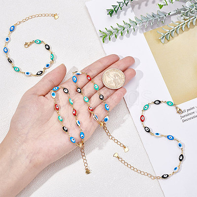 Brass Enamel Evil Eye Link Bracelets BJEW-NB0001-03-1