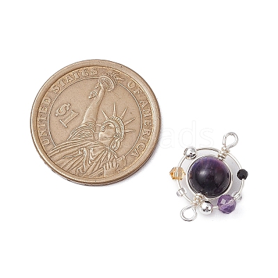4Pcs 4 Colors Natural Tiger Eye(Dyed/Undyed) Copper Wire Wrapped Planet Connector Charms PALLOY-TA00181-1