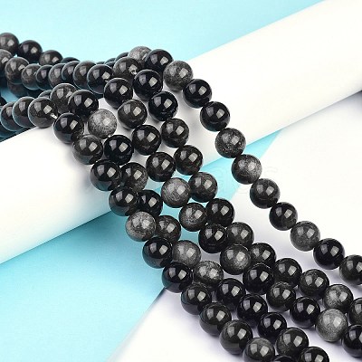 Natural Silver Obsidian Beads Strands X-G-D083-01B-1