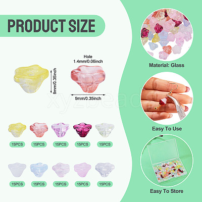 150Pcs 10 Colors Baking Paint Transparent Glass Beads GLAA-TA0004-37-1