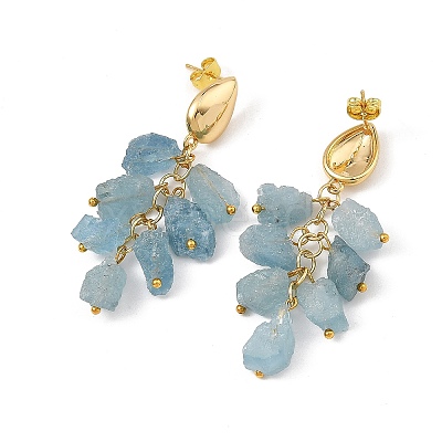Brass with Raw Rough Natural Aquamarine Beads Stud Dangle Earrings EJEW-JE07474-01-1