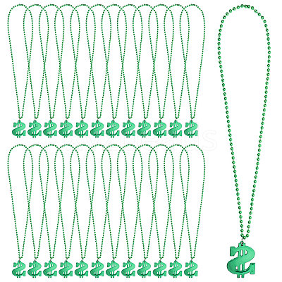 Plastic Dollar Sign Big Pendant Ball Chain Necklaces NJEW-WH0021-81B-1