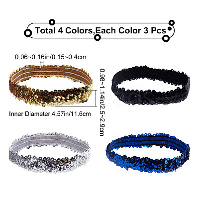 12Pcs 4 Colors Yarn & Rubber Elastic Headbands OHAR-GF0001-17-1