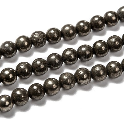 Natural Pyrite Beads Strands G-L031-6mm-01-1