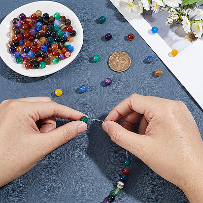 120Pcs 8 Colors Dyed Natural Banded Agate Beads G-ME0001-31-1