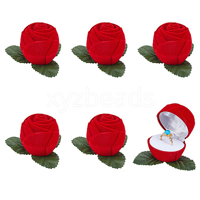 Flocking Plastic Rose Finger Ring Boxes CON-DR0001-01-1