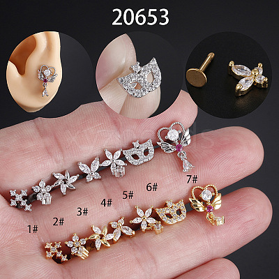 Stainless Steel Micro Pave Clear Cubic Zirconia Internally Threaded Labrets WGBE4CC-01-1