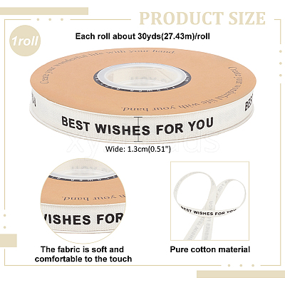 30 Yards Cotton BEST WISHES FOR YOU Word Printed Ribbon OCOR-WH0086-87D-1