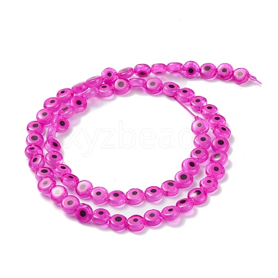 Handmade Evil Eye Lampwork Flat Round Bead Strands X-LAMP-L058-6mm-16-1