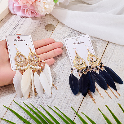2Pairs 2 Colors Feather Chandelier Earrings EJEW-TA0001-81E-1