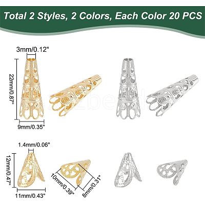 40Pcs 4 Style Stainless Steel Bead Caps STAS-UN0039-79-1