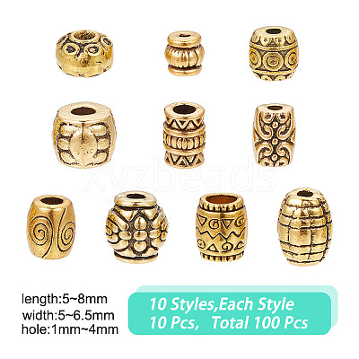 100Pcs 10 Styles Tibetan Style Alloy Beads FIND-HY0003-50-1