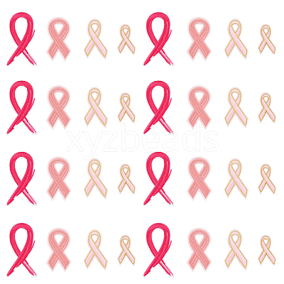 32Pcs 4 Style Breast Cancer Awareness Ribbon Computerized Embroidery Cloth Iron on Patches PATC-FG0001-31-1