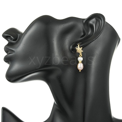 3 Pairs 3 Colors Natural Cultured Freshwater Pearl & Brass Cubic Zirconia Dangle Earrings EJEW-JE07265-1