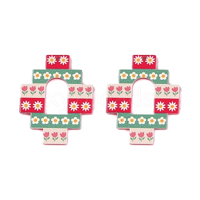 Flower Theme Printed Acrylic Pendants OACR-T028-14A-1