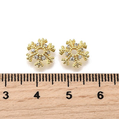 Snowflake Brass Micro Pave Clear Cubic Zirconia Bead Caps KK-K300-03B-G-1