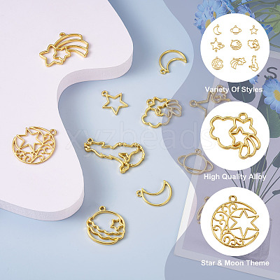 36Pcs 9 Styles Alloy Open Back Bezel Pendants FIND-CW0001-22-1