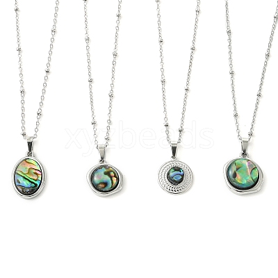 304 Stainless Steel Natural Paua Shell Pendant Satellite Chain Necklaces NJEW-JN06446-02-1
